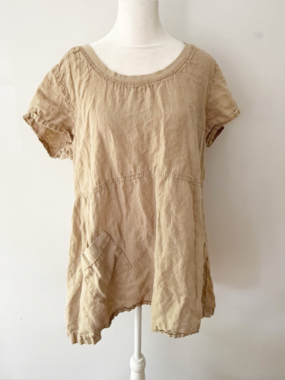 Flax Women 100% Linen Oversized Tunic Top Medium Lagenlook Beachy Fisherman